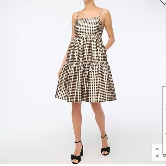 J. Crew Factory Dresses & Skirts - J.Crew Factory gingham Lurex tiered gold/black dress size 0